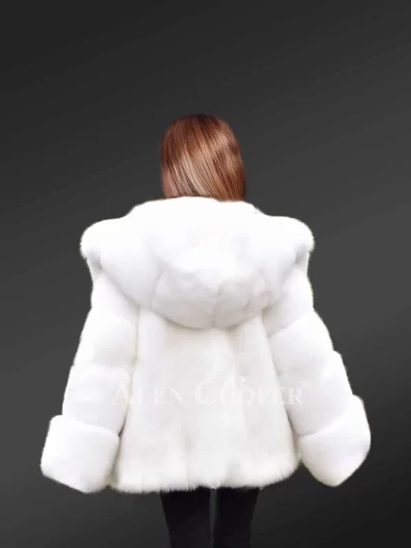 Fox Fur White Coat with Hood for A Graceful Look This Winter - Image 8