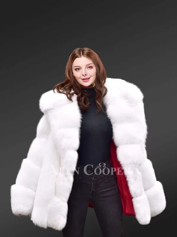 Fox Fur White Coat with Hood for A Graceful Look This Winter - Image 4