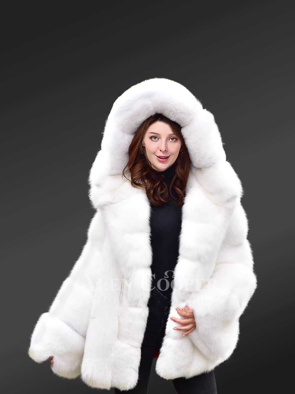 LUXURY WHITE fox Fur Full coat with Whole skins,long coat, luxury fur coat