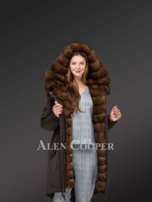 Women’s Winter Long Black Parka With Fox Fur Trim Hood