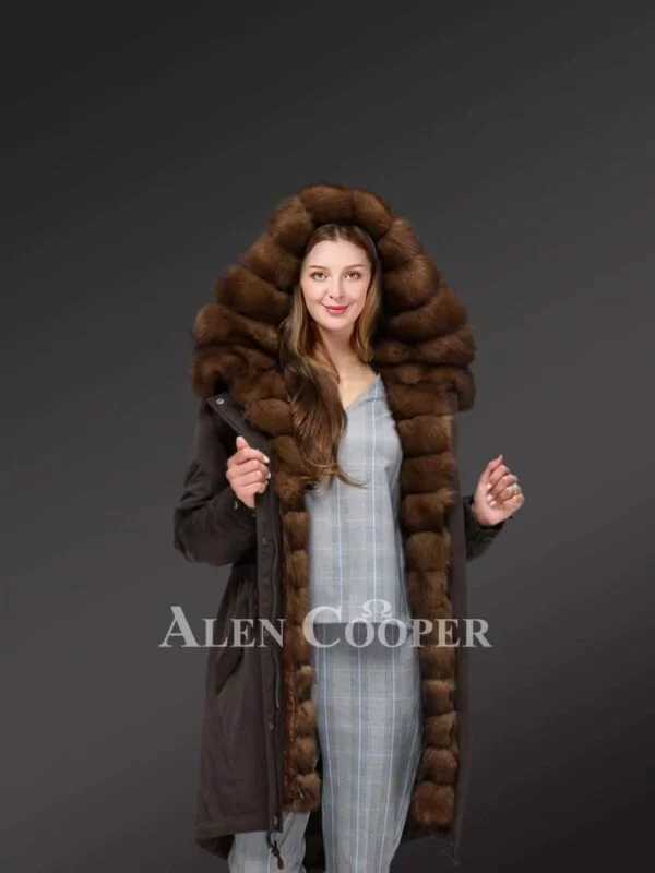 Women’s Winter Long Black Parka With Fox Fur Trim Hood