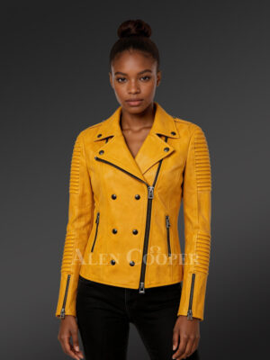 Womens Yellow Leather Biker Jacket– Where Style Meets Functionality