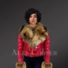 Womens-authentic-leather-jackets-in-burgundy-with-removable-fur-collar-and-handcuffs-model