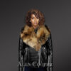Womens-chic-black-Moto-jacket-with-zip-out-removable-fox-fur-collar