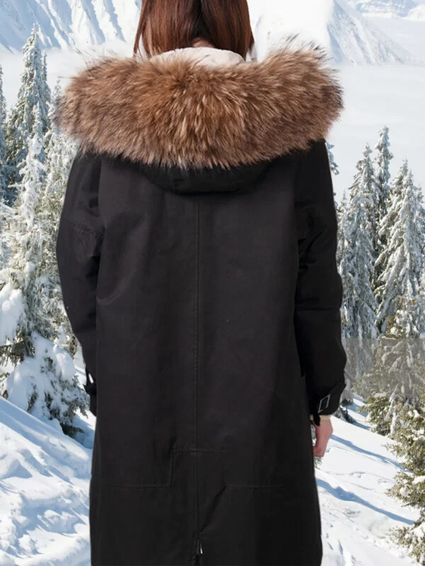 Women’s Elegant Brown Parka with Soft Raccoon Fur Hood and Long Collar - Image 3