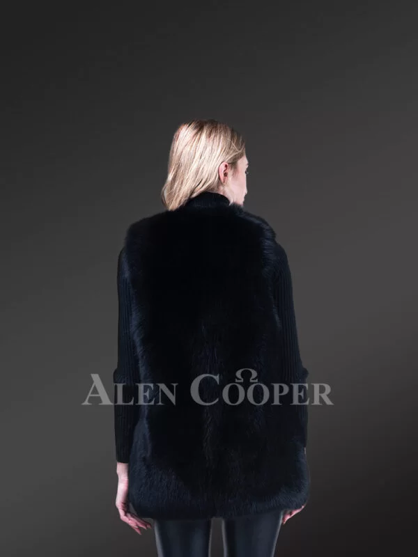 Women’s Mid-Length Genuine Fox Fur Winter Vest in Coal Black - Image 6