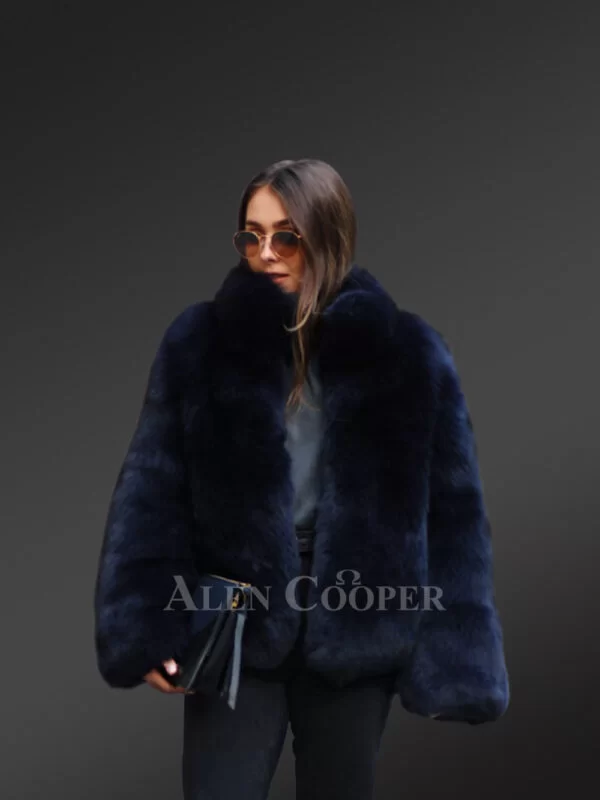 Womens Fox Fur Blue Coat – Perfect Fusion of Luxurious Touch & Style - Image 5