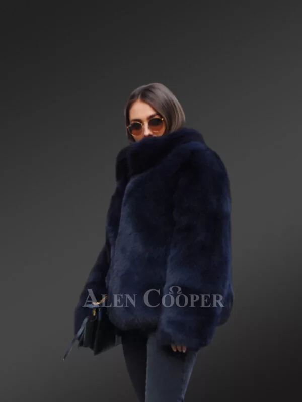 Womens Fox Fur Blue Coat – Perfect Fusion of Luxurious Touch & Style - Image 4