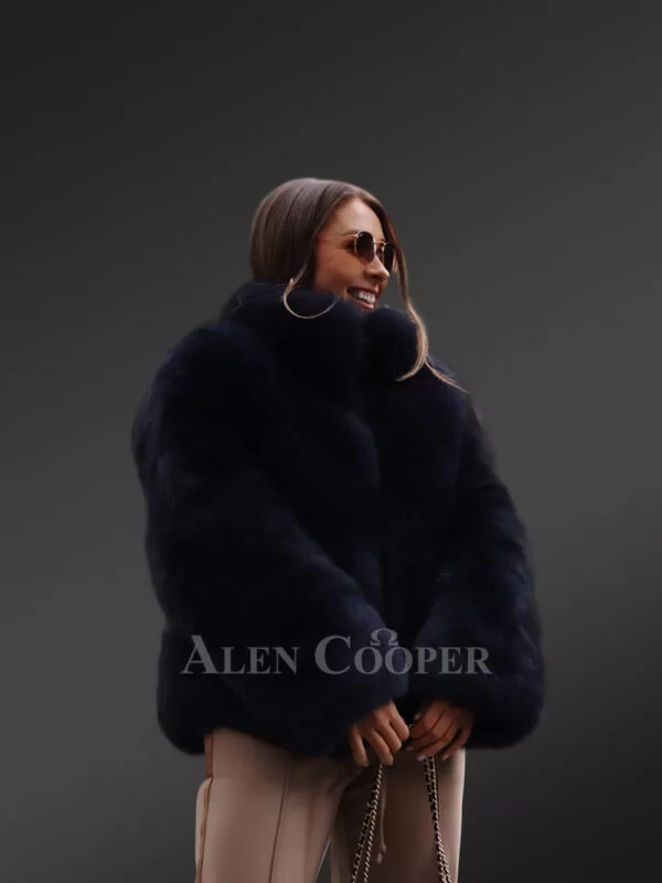 Womens Fox Fur Blue Coat – Perfect Fusion of Luxurious Touch & Style - Image 3