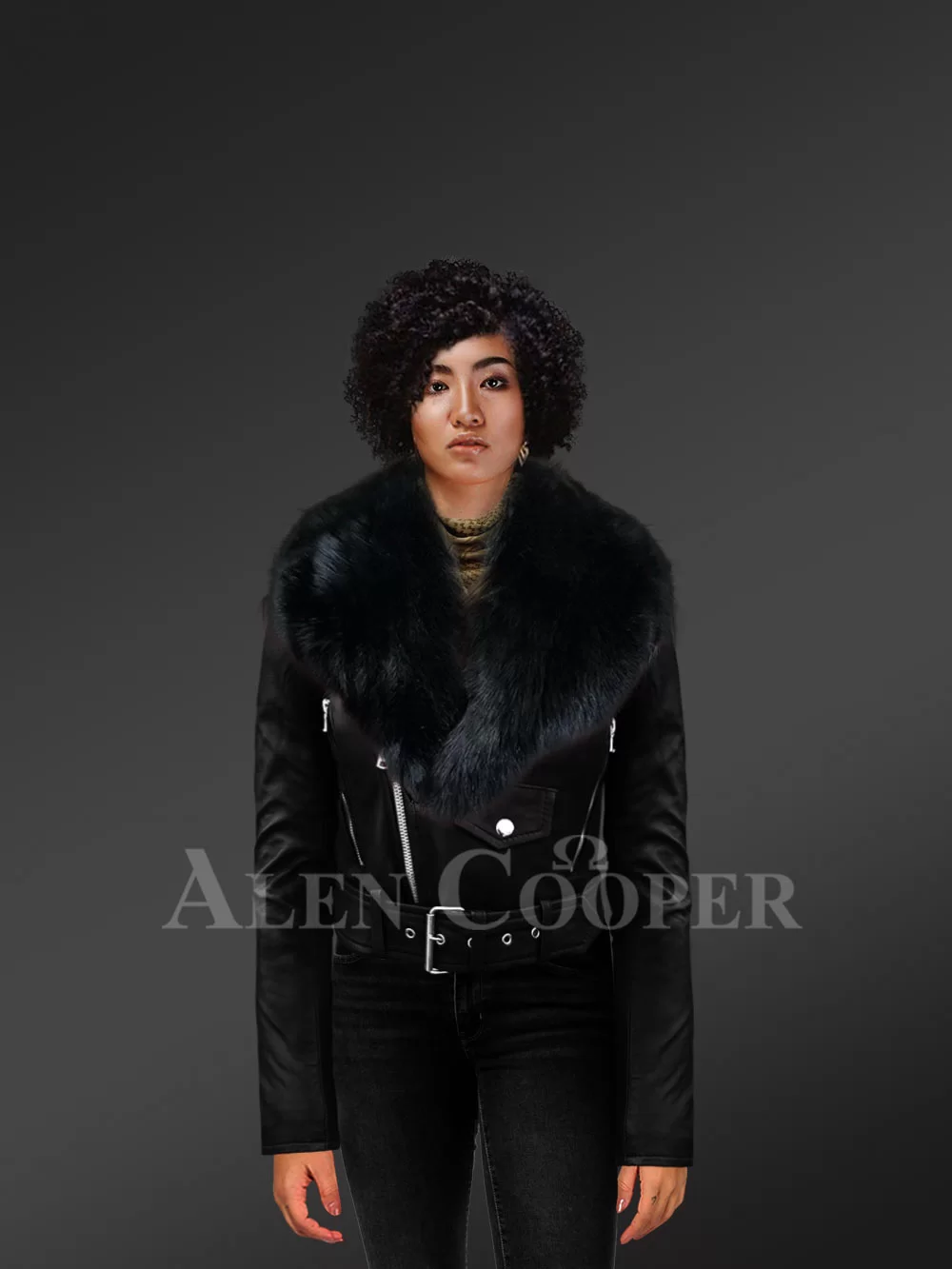 Short leather biker jacket