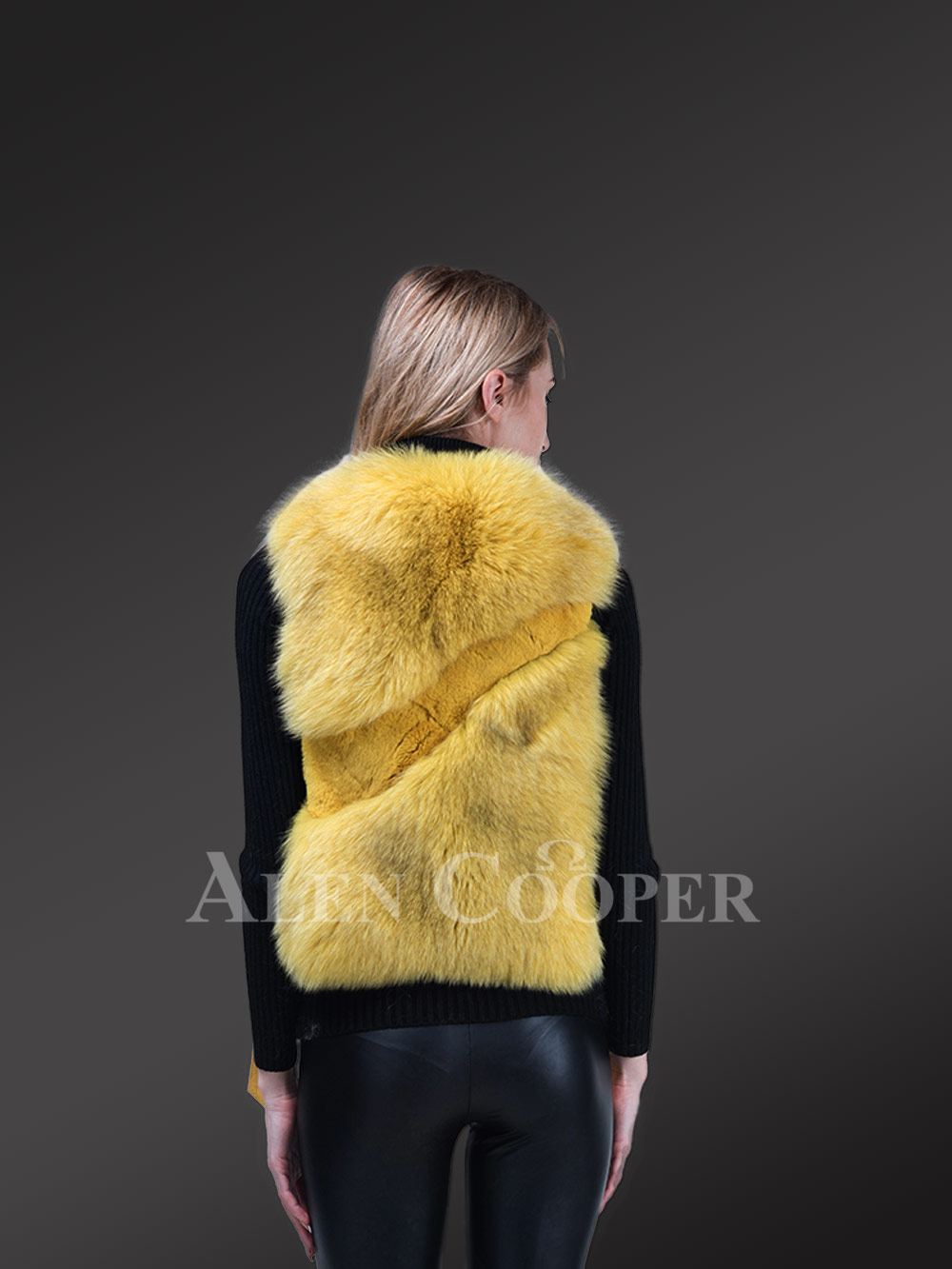 Sleeveless Fox Fur Womens Vest in Yellow- Glamorizing the Wintry Mood - Image 7