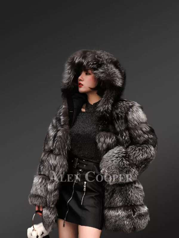Womens Fox Fur Coat with Hood for Warmth and Style in Winter - Image 2