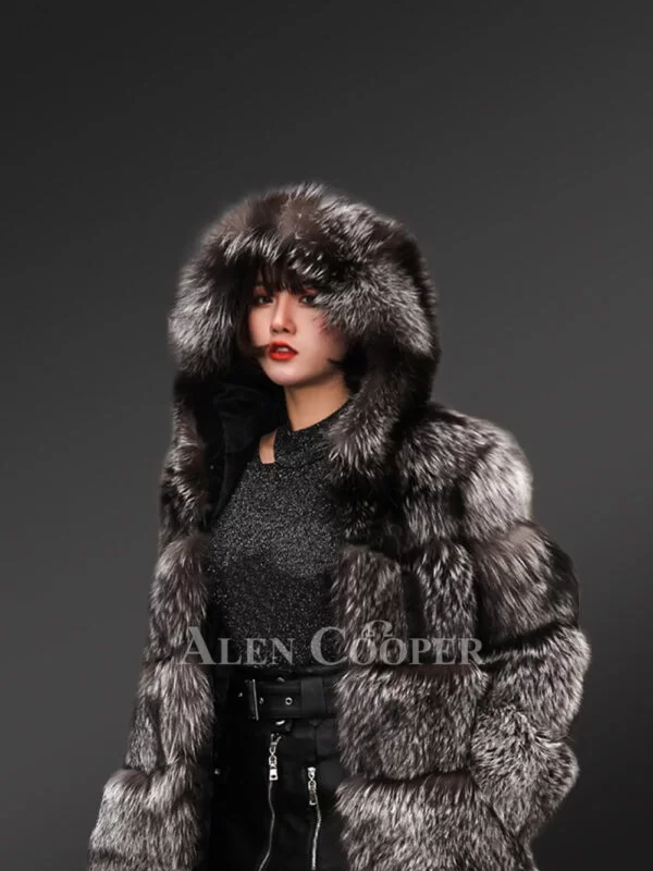Womens Fox Fur Coat with Hood for Warmth and Style in Winter - Image 3