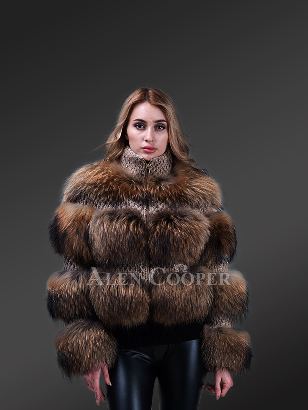coal black real fox fur short winter coat for women