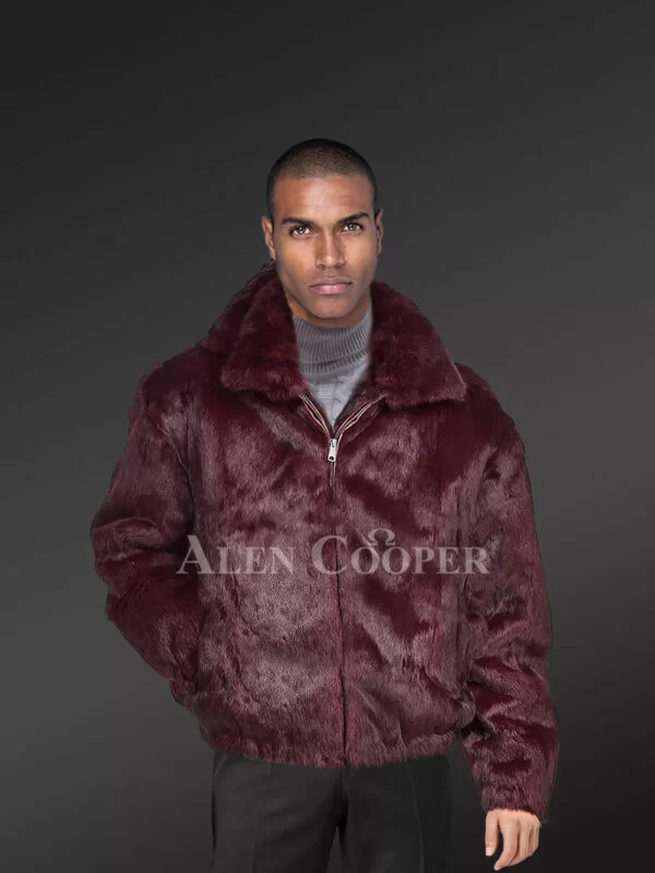 Rabbit Fur Bomber Jacket Men with Detachable Hood - Image 4