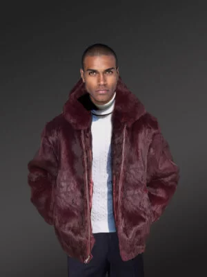 Rabbit Fur Bomber Jacket for Men