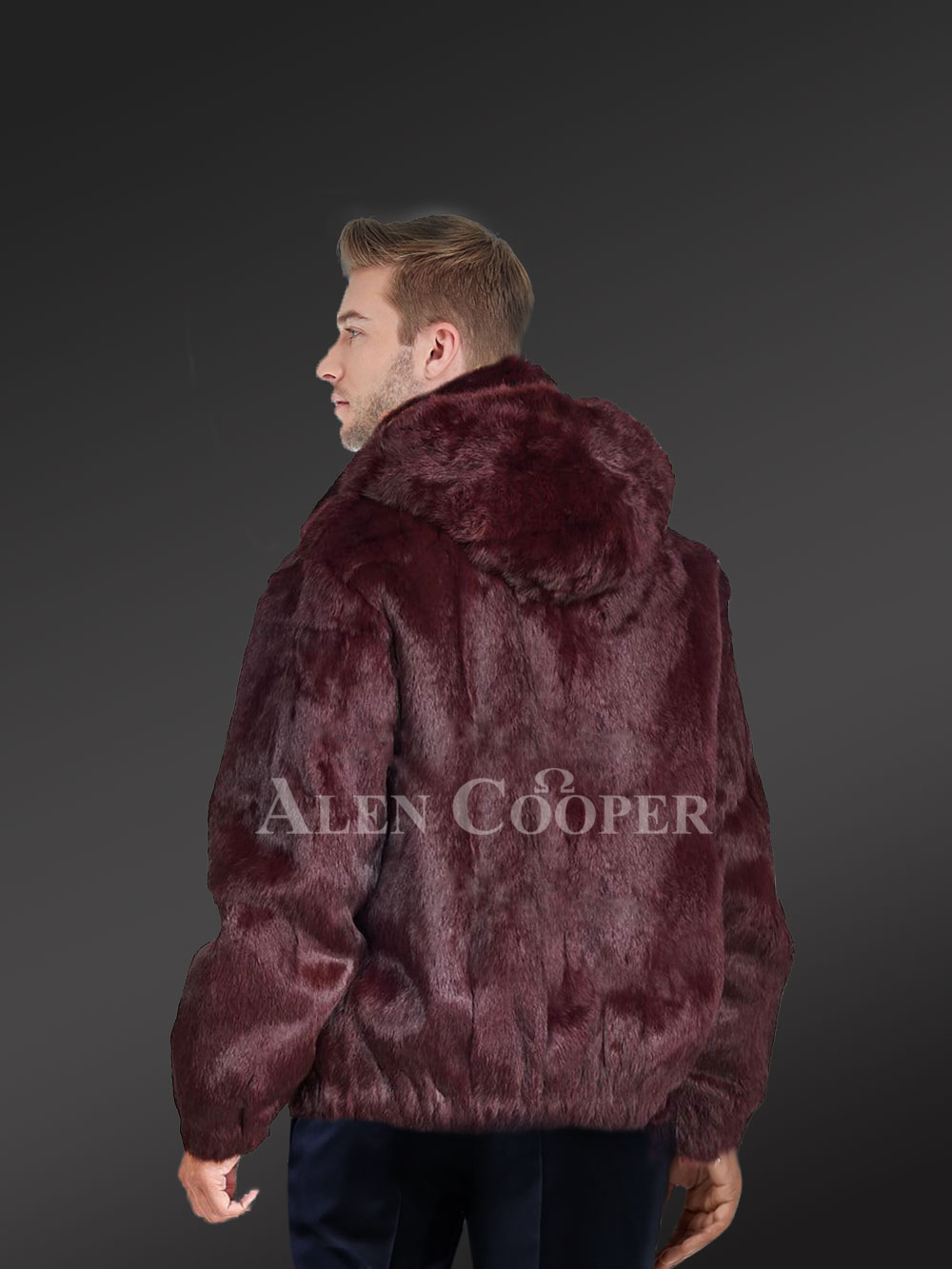 Rabbit Fur Bomber Jacket Men with Detachable Hood - Image 6
