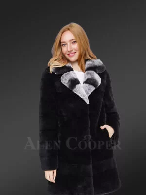 long real fur black warm winter fur coat