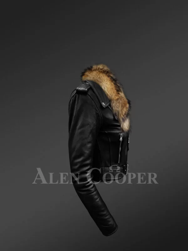 High Waist Biker Jacket for Women with Detachable Collar - Image 4