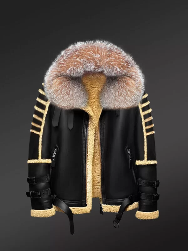 Mens Shearling Jacket with Fur Hood for Best Protection in Winter - Image 4