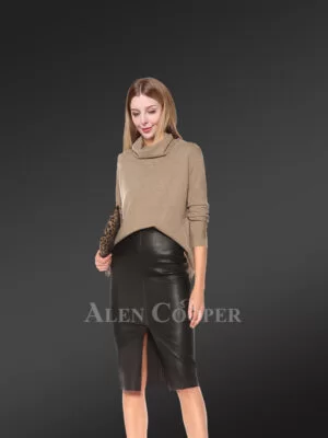Ocean Drive Leather Midi Skirt in Versatile Black for Ladies is trendy