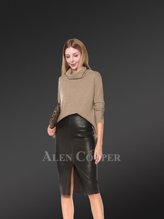 Ocean Drive Leather Midi Skirt in Versatile Black for Ladies is trendy