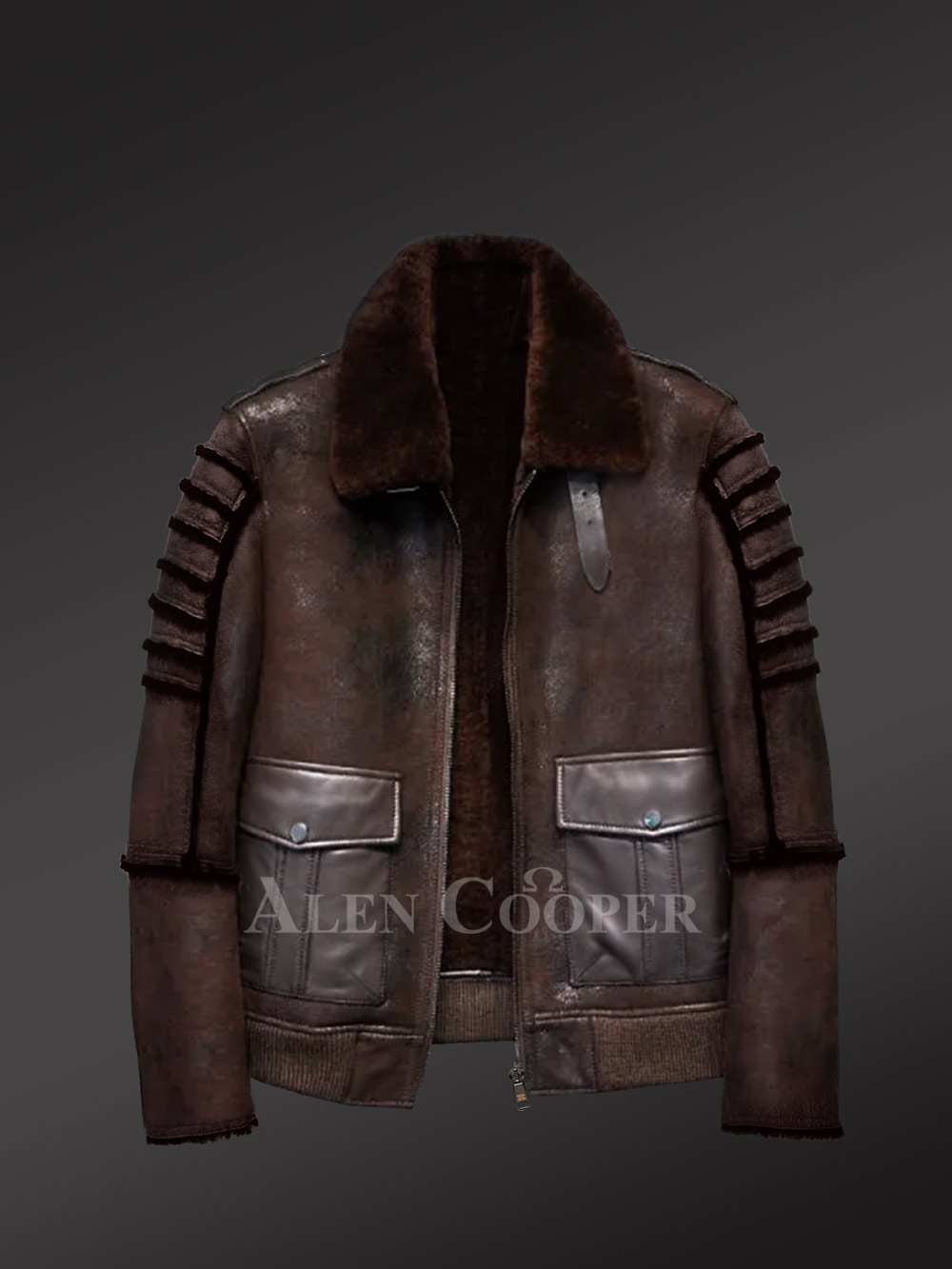 Red-Brown Aviator Bomber Style Shearling Jacket for Men