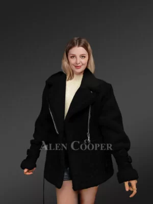 Sheepskin Military Jacket in Black