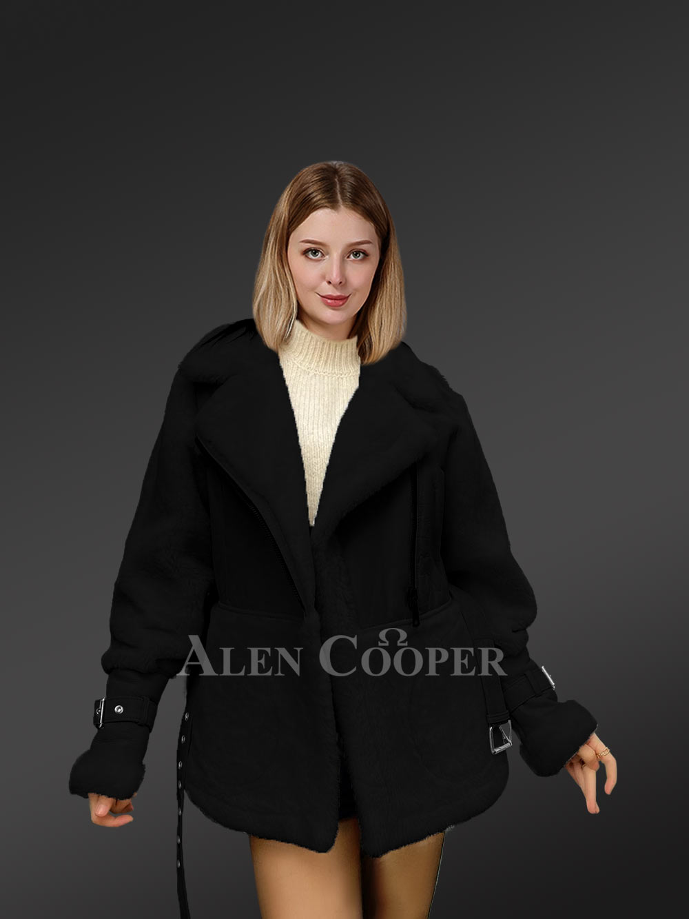 Shearling Military Jacket for Women - Image 7