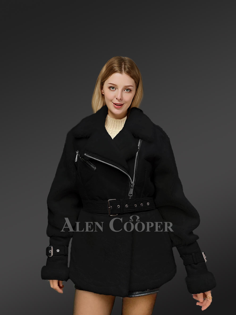 Shearling Military Jacket for Women - Image 6