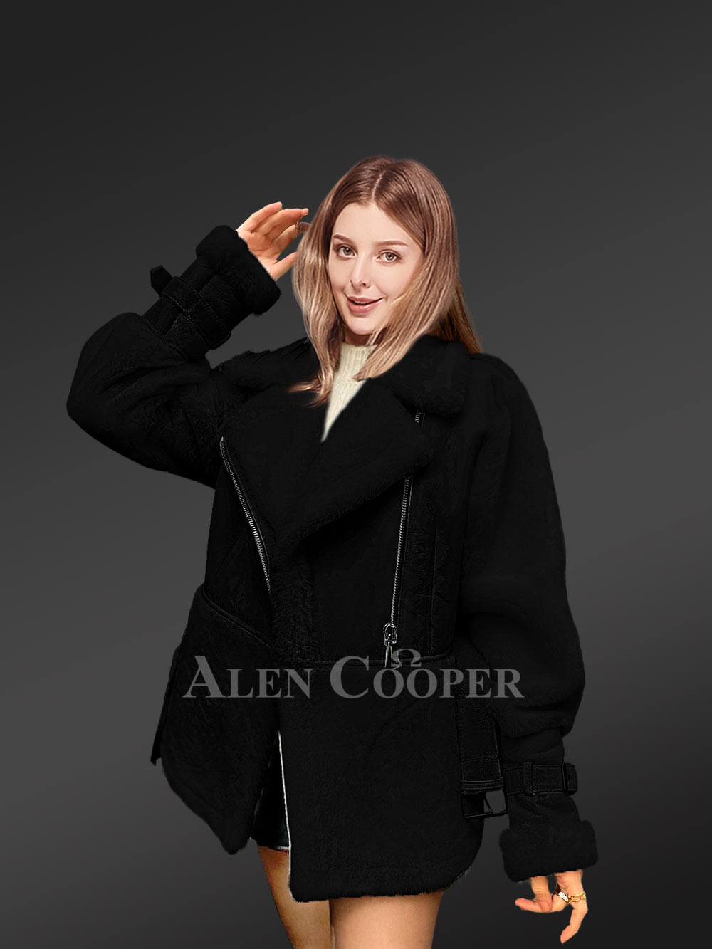 Shearling Military Jacket for Women - Image 5