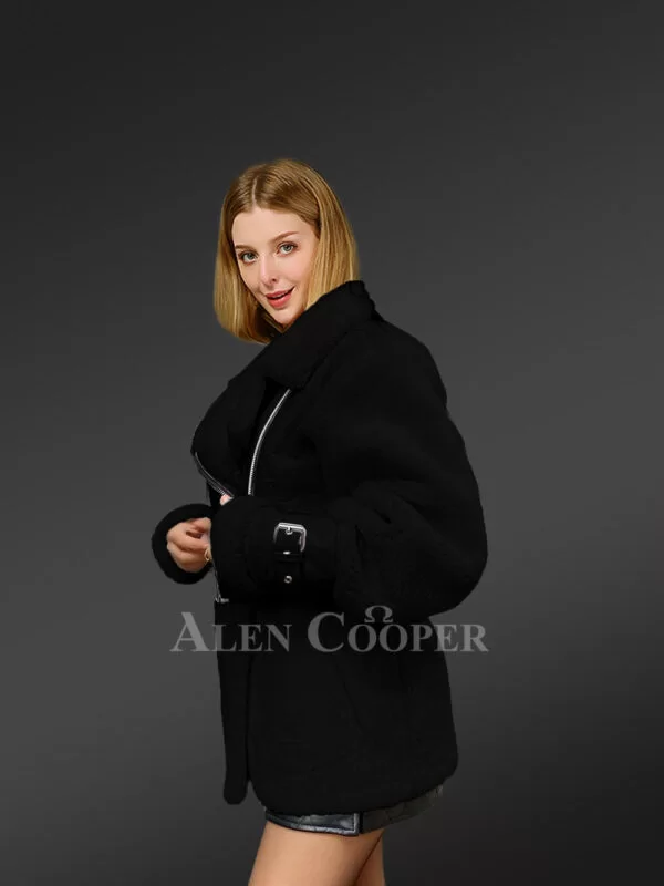 Shearling Military Jacket for Women - Image 4