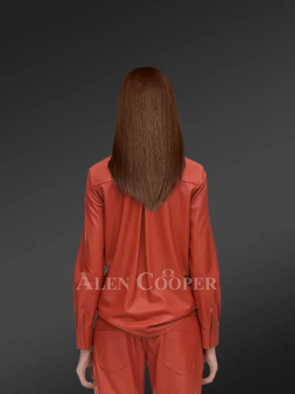 Leather Shirt for Women in Peach with a Casual yet Classy Look - Image 4