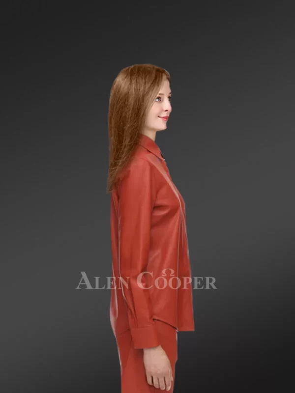 Leather Shirt for Women in Peach with a Casual yet Classy Look - Image 3