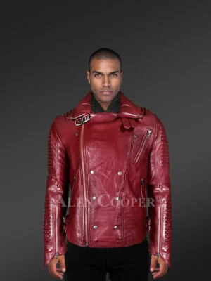 WINE LEATHER BIKER JACKET