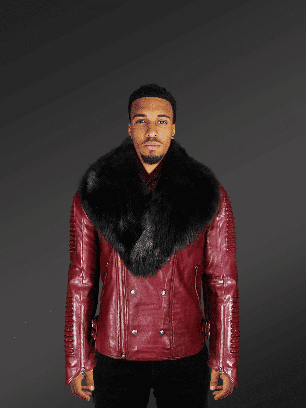 Biker Jacket for men with fox fur collar