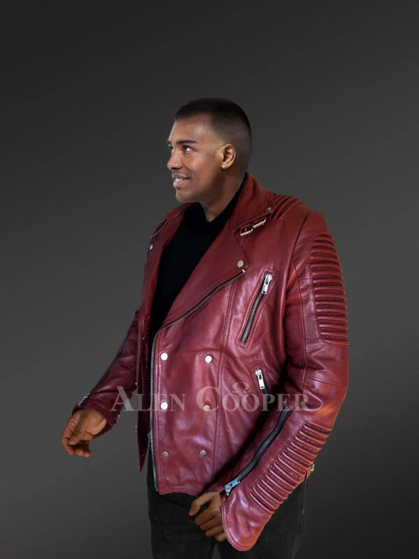 Real Leather Biker Moto Jacket For Men - Image 5