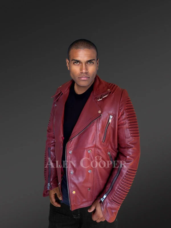 Real Leather Biker Moto Jacket For Men - Image 4