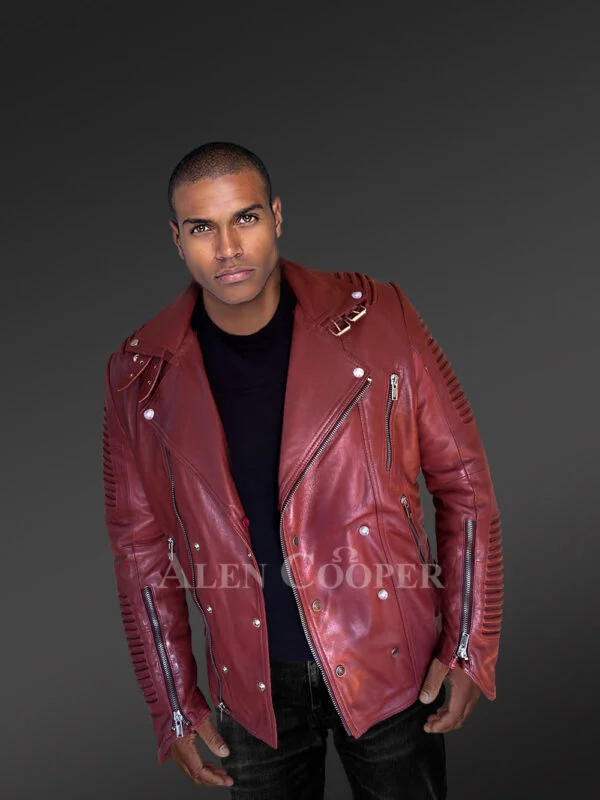 Real Leather Biker Moto Jacket For Men - Image 3