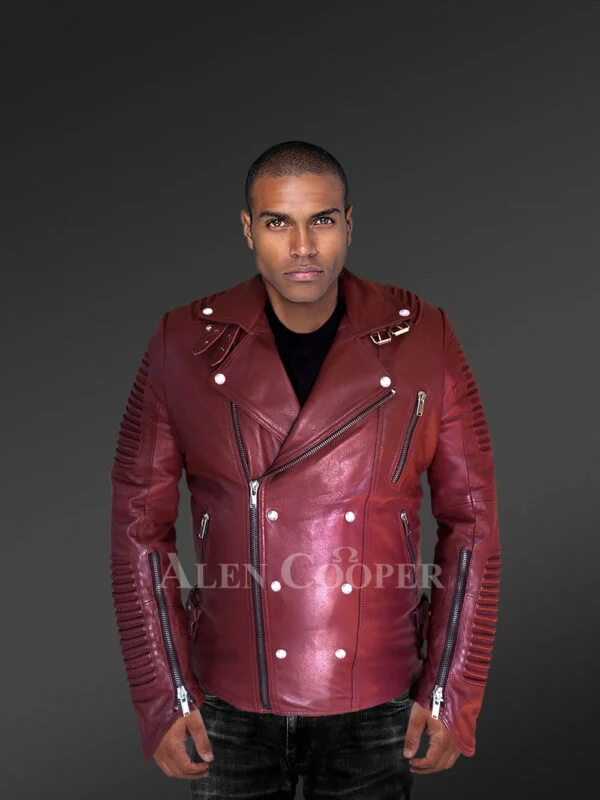 Real Leather Biker Moto Jacket For Men - Image 2