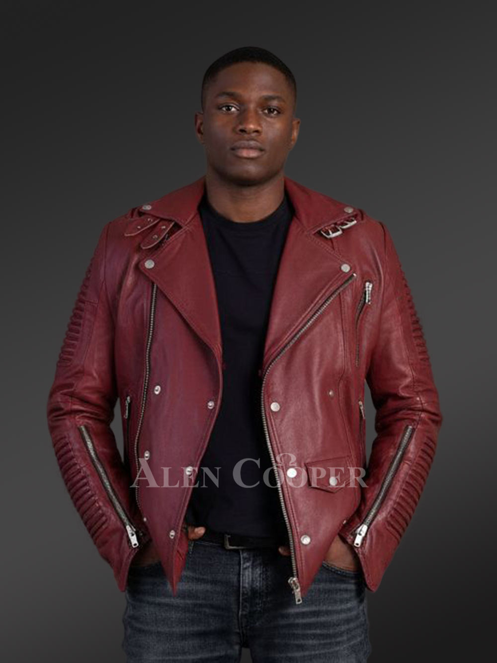 Real Leather Biker Moto Jacket For Men