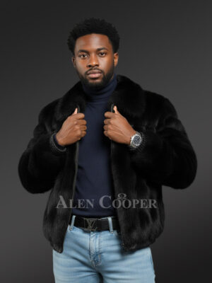 Black Full Skin Mink Fur Bomber Jacket for Men is Stylish and Luxurious