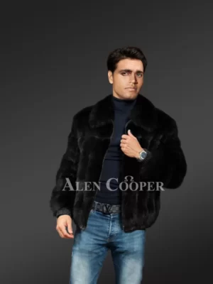 Black Full Skin Mink Fur Bomber Jacket for Men is Stylish and Luxurious