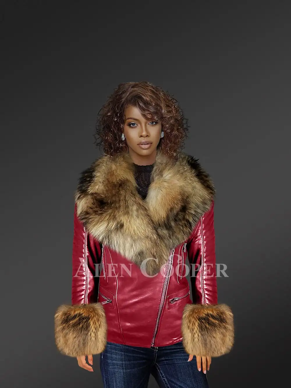 Genuine Leather Jackets For Divas With Removable Fur Collar & Hand