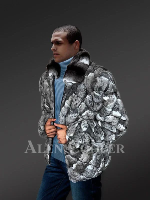 Men's Real Chinchilla Fur Bomber Jacket - Image 6