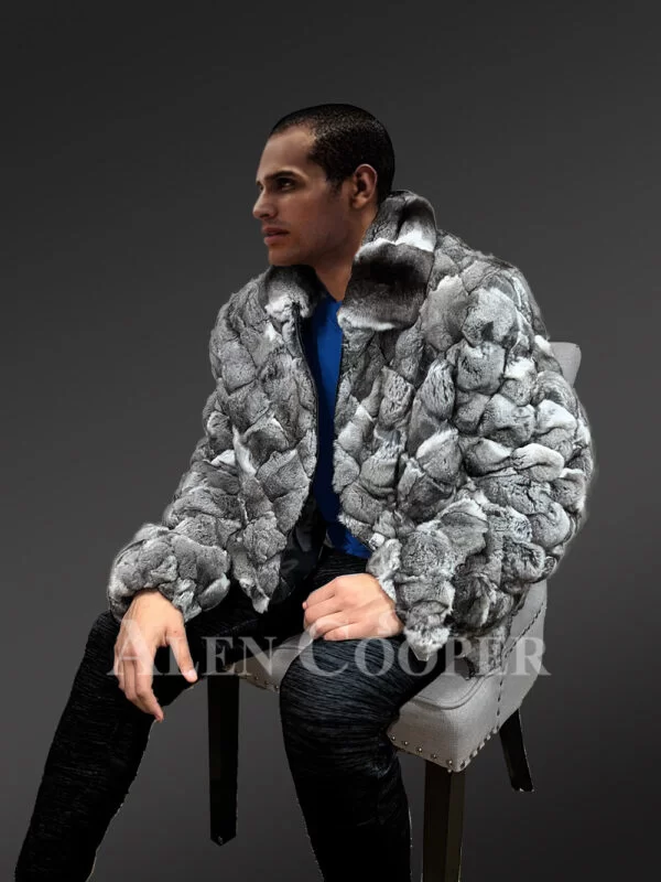 Men's Real Chinchilla Fur Bomber Jacket - Image 4