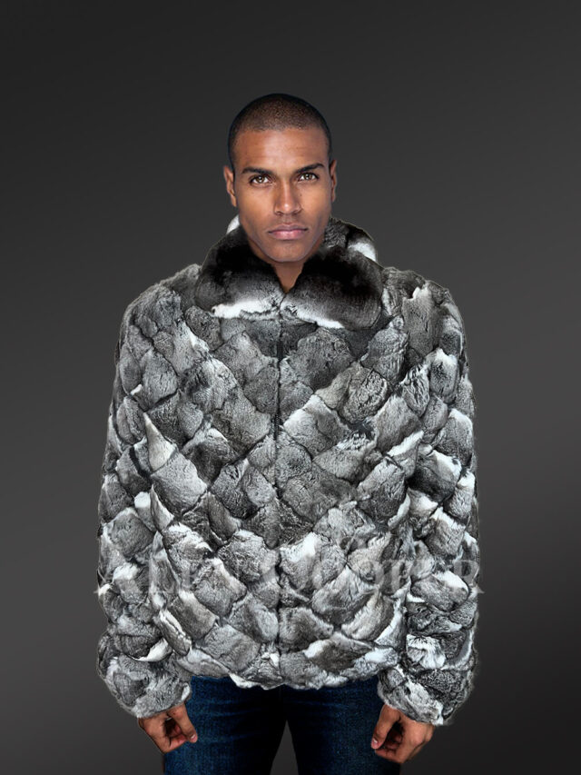 Men's Real Chinchilla Fur Bomber Jacket