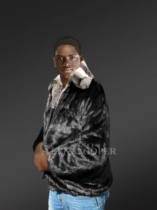 Men Mink Fur Bomber Coat with Chinchilla Collar - Image 5
