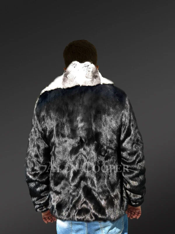 Men Mink Fur Bomber Coat with Chinchilla Collar - Image 6