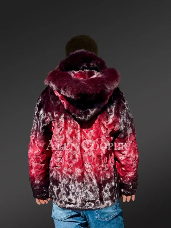 Men Mink Fur Coat with Hood in Burgundy Is an Out-Of-The-Box Outfit - Image 5